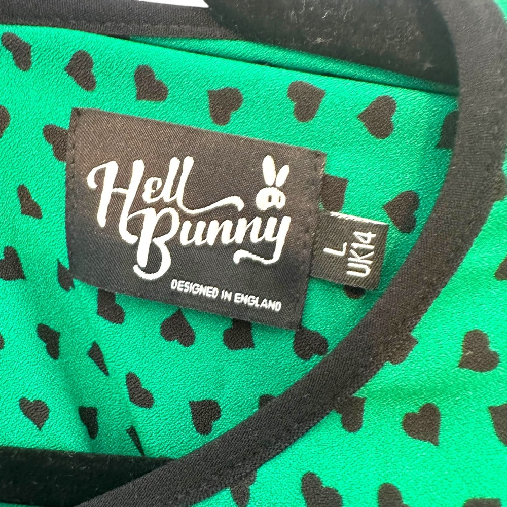 Hell Bunny Dress Paradisum 50s Keyhole Heart Polka Dot Green L Rockabilly Pinup - Picture 7 of 16